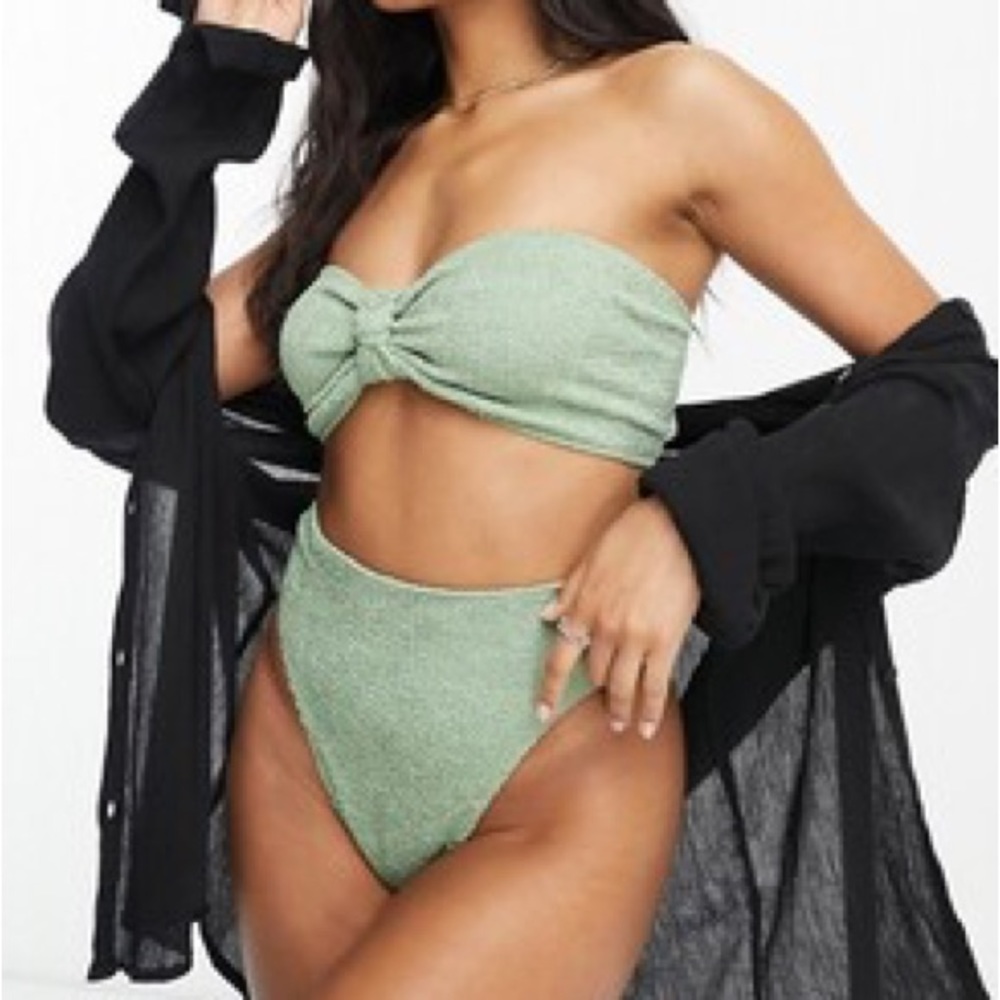 ASOS one size crinkle high leg high waist bikini bottom & knot top
